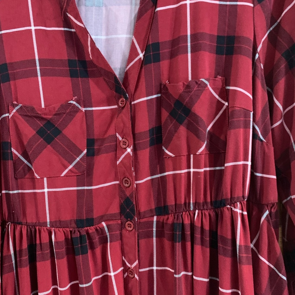 Torrid Red and Black Plaid Dress Sz 0 (L 12) - Picture 2 of 5